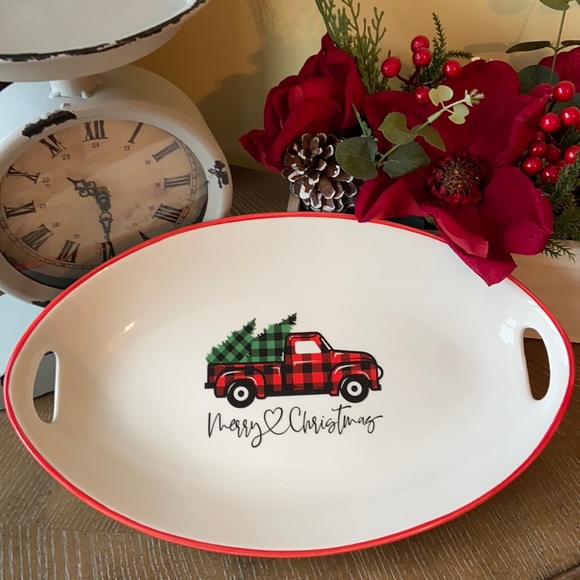 Other - Christmas Holiday Farmhouse Vintage Red Farm Pick Up Truck  Serving Tray